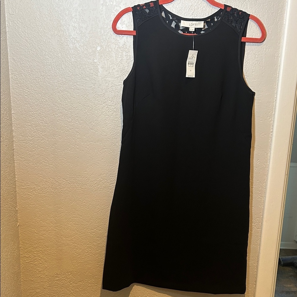 LOFT Elegant Black Mini Dress with Lace Accents